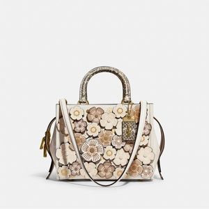 Coach Rogue 25 Tea Rose Appliqué With Snakeskin Detail